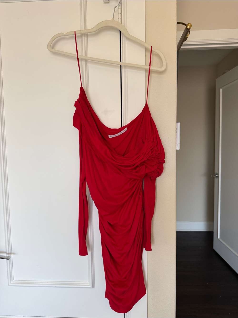 Susana Monaco Red One-Shoulder Draped Slip Dress